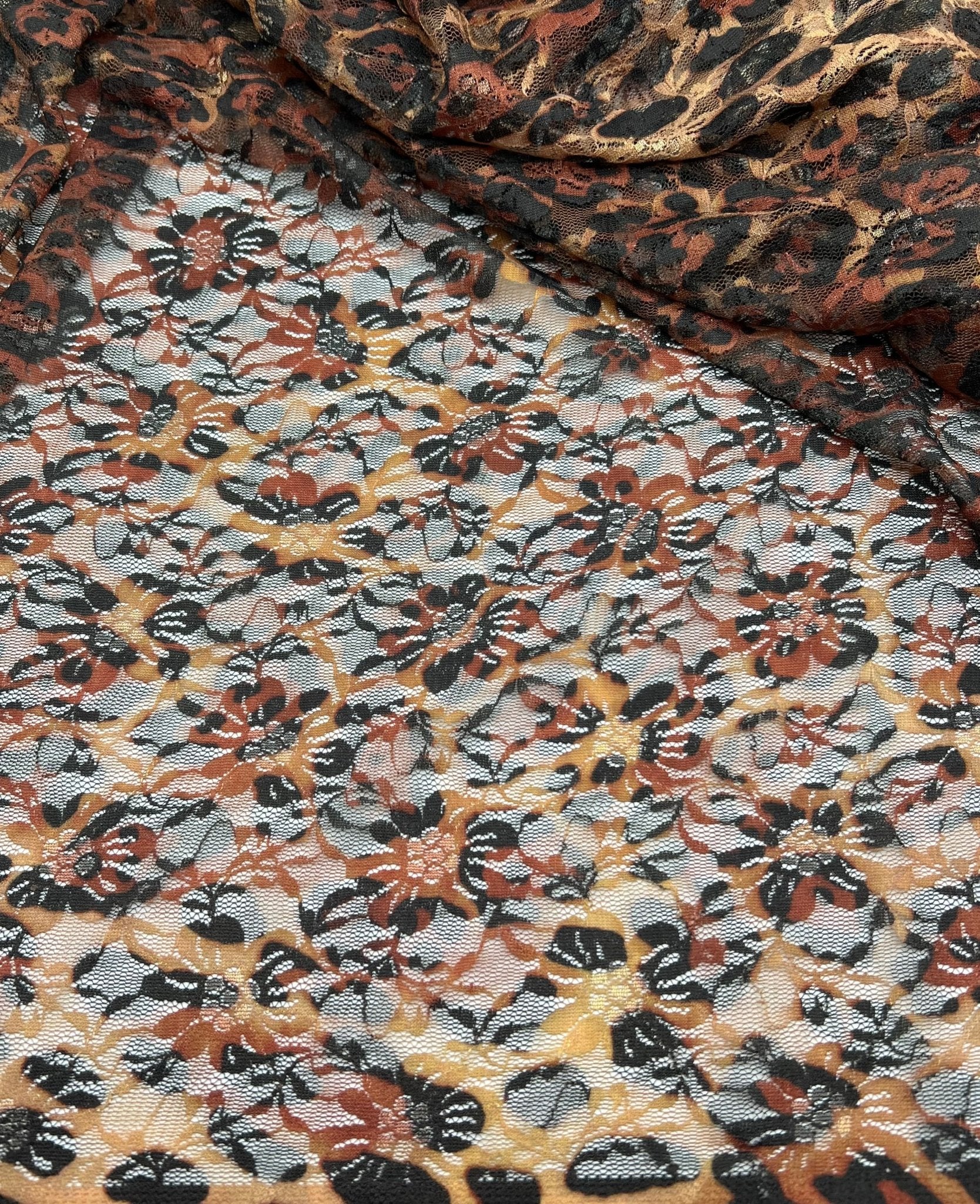 Brown Animal Lace Fabric Stretch - T9 Fabrics